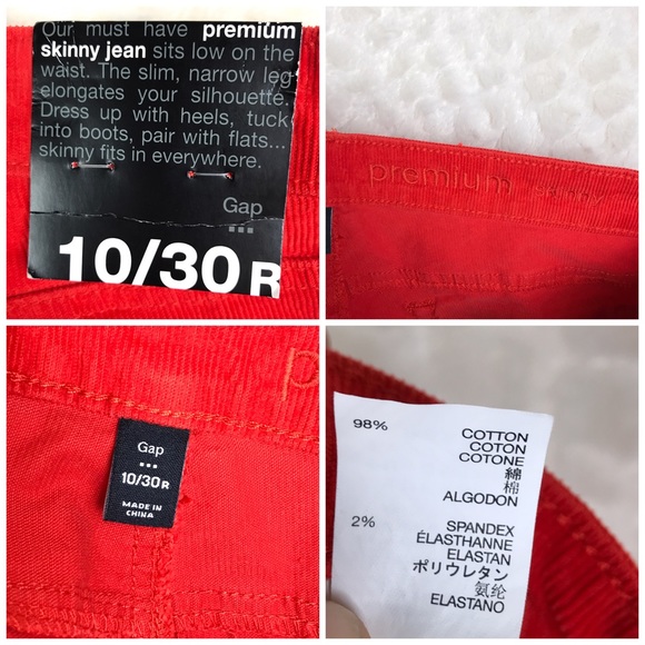 Gap Orange Red Premium Skinny Cords Pants 10 *Read - Picture 3 of 8